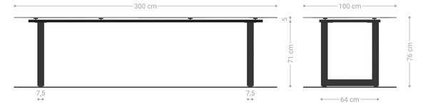 DELIFE Jídelní stůl Edge 300x100 sklo s reliéfem kouřově černé 3D design nerezová ocel úzký