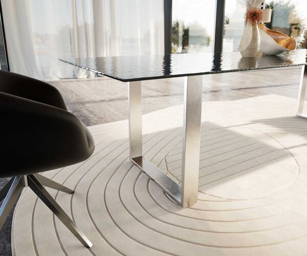 DELIFE Jídelní stůl Edge 300x100 sklo s reliéfem kouřově černé 3D design nerezová ocel úzký