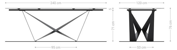 DELIFE Jídelní stůl Edge tvar oválný 240x120 sklo reliéf kouřově černé 3D design Spider plochá ocel černá