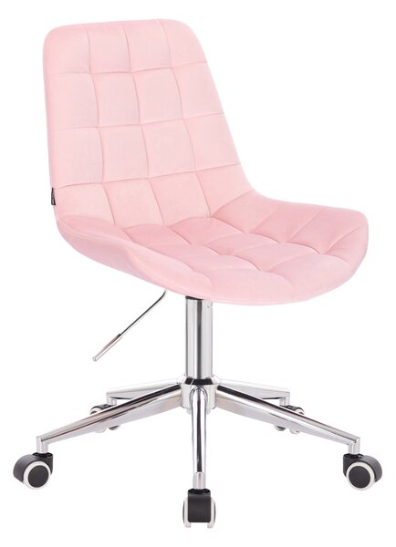 Velurová židle PARIS na stříbrné podstavě s kolečky - světle růžová
