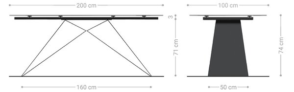 DELIFE Jídelní stůl Edge 200x100 cm keramika Laminam®Nero Greco antracitová podnož ve tvaru V černá