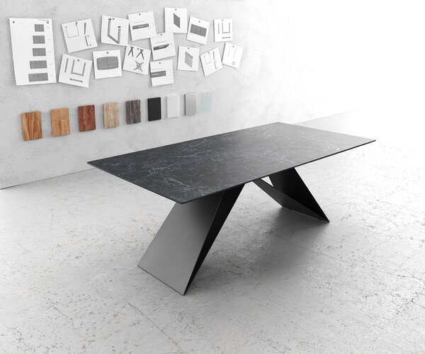DELIFE Jídelní stůl Edge 200x100 cm keramika Laminam®Nero Greco antracitová podnož ve tvaru V černá