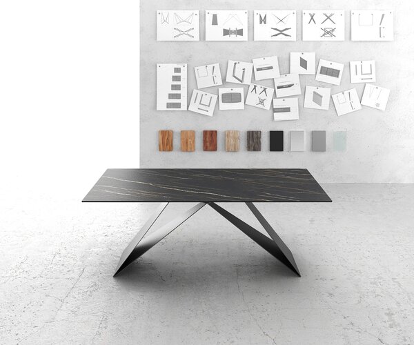 DELIFE Jídelní stůl Edge 200x100 cm keramika Laminam®Noir Desir hnědá V-podnož střední černá