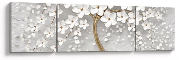 Obraz bílého stromu s květinami (170x50 cm)