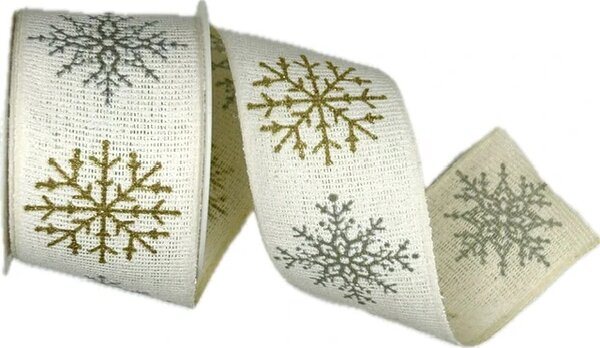 Vánoční bavlněná stuha SNOW ELEGANCE WHITE 40mm x 2m (15,-Kč/m)