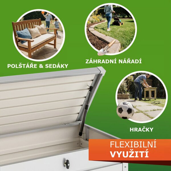 Kovový úložný box METALBOX, 385L, 120×62×63 cm, šedá Gardebruk