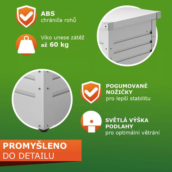 Kovový úložný box METALBOX, 385L, 120×62×63 cm, šedá Gardebruk