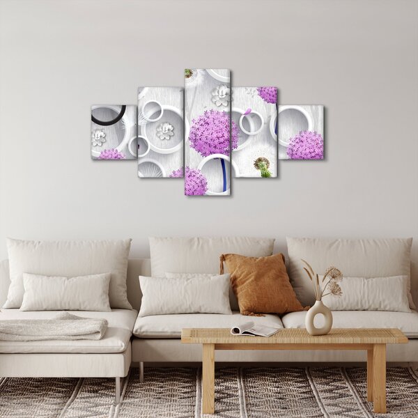 Obraz 3D abstrakce s kruhy a květinami (125x70 cm)