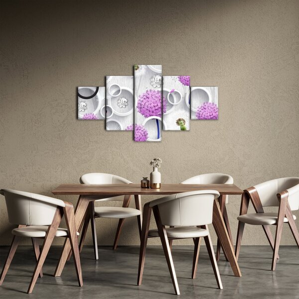 Obraz 3D abstrakce s kruhy a květinami (125x70 cm)