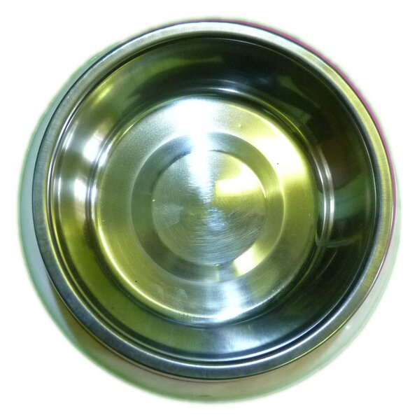 Růžová miska pro psy - 14,5x5 cm (Nerezová miska v růžovém melaminovém obalu. Miska má průměr 14,5 cm a výšku 5 cm. Objem misky je 330 ml. Miska se dá z plastového obalu vyjmout a lehce umýt. )