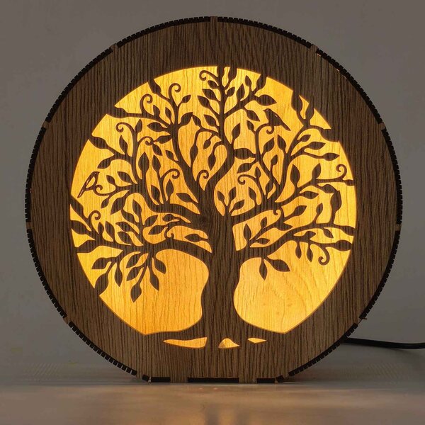 Strom života - dřevěná lampa s LED osvětlením | RUIF: HDF - Ořech 20 cm 4781-115120 LED0602