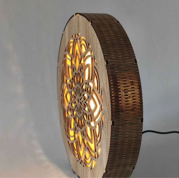 Stmívatelná dřevěná lampa Mandala | HEARF: HDF - Ořech 20 cm 4784-115165 LED0608
