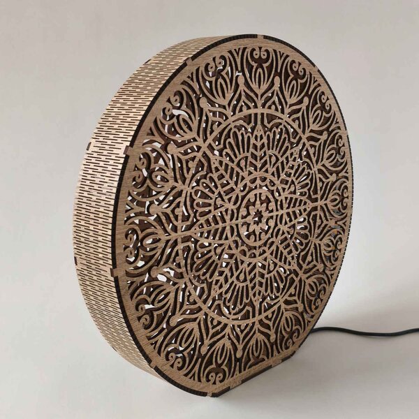 Dřevěná dekorativní lampa s mandalou | LYLI: HDF - Ořech 20 cm 4783-115150 LED0604