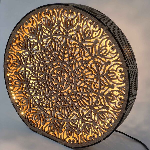 Dřevěná dekorativní lampa s mandalou | LYLI: HDF - Ořech 20 cm 4783-115150 LED0604