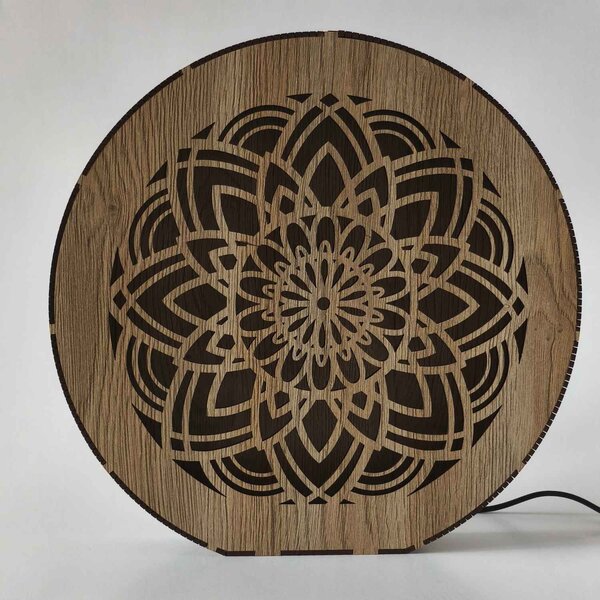 Stmívatelná dřevěná lampa Mandala | HEARF: HDF - Ořech 20 cm 4784-115165 LED0608