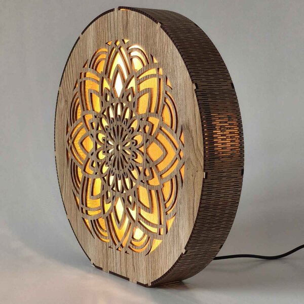 Stmívatelná dřevěná lampa Mandala | HEARF: HDF - Ořech 20 cm 4784-115165 LED0608