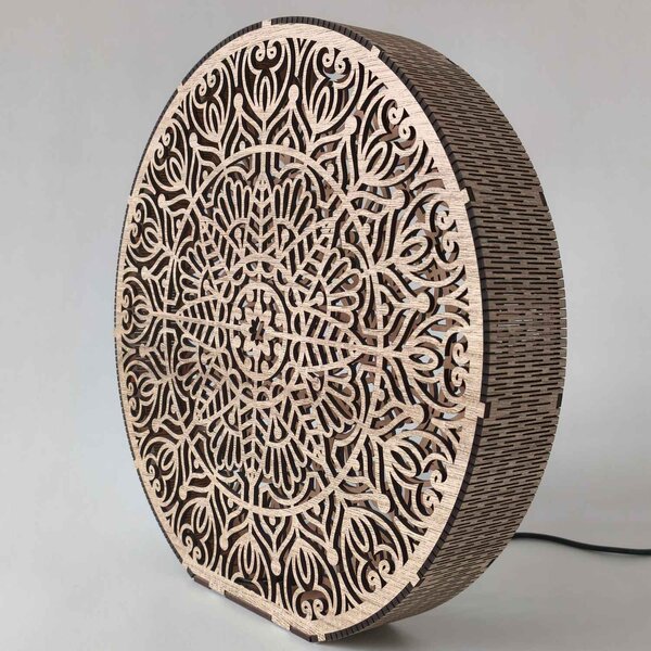 Dřevěná dekorativní lampa s mandalou | LYLI: HDF - Ořech 20 cm 4783-115150 LED0604
