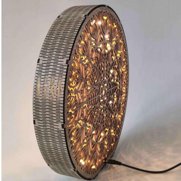 Dřevěná dekorativní lampa s mandalou | LYLI: HDF - Ořech 20 cm 4783-115150 LED0604