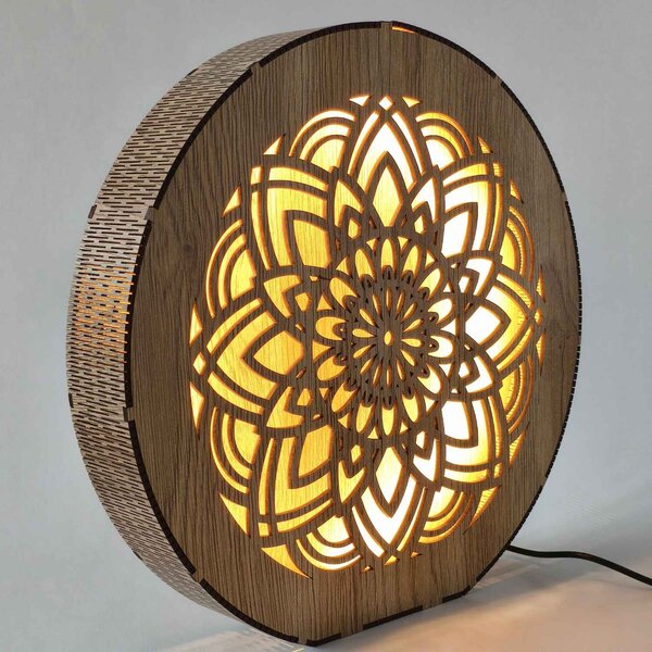 Stmívatelná dřevěná lampa Mandala | HEARF: HDF - Ořech 20 cm 4784-115165 LED0608