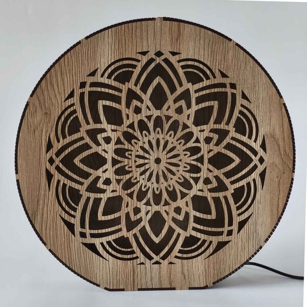 Stmívatelná dřevěná lampa Mandala | HEARF: HDF - Ořech 20 cm 4784-115165 LED0608
