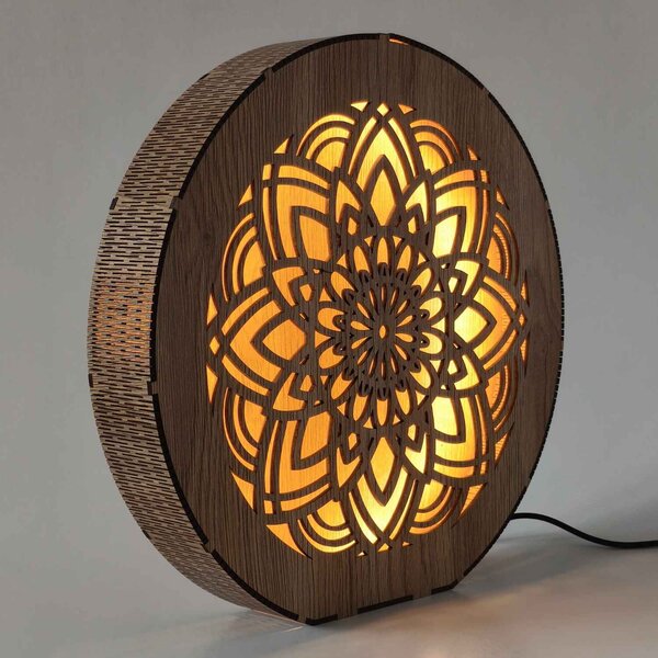 Stmívatelná dřevěná lampa Mandala | HEARF: HDF - Ořech 20 cm 4784-115165 LED0608