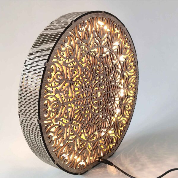 Dřevěná dekorativní lampa s mandalou | LYLI: HDF - Ořech 20 cm 4783-115150 LED0604