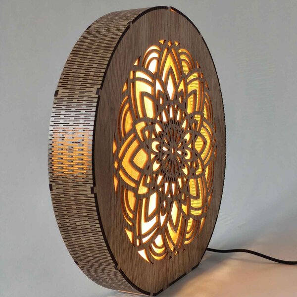 Stmívatelná dřevěná lampa Mandala | HEARF: HDF - Ořech 20 cm 4784-115165 LED0608