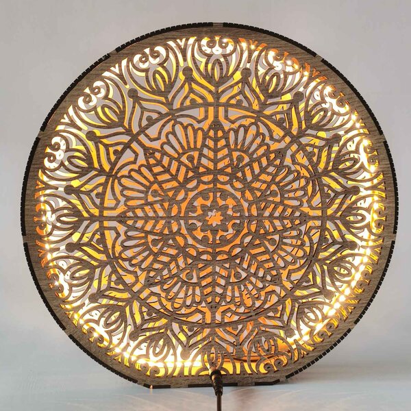 Dřevěná dekorativní lampa s mandalou | LYLI: HDF - Ořech 20 cm 4783-115150 LED0604