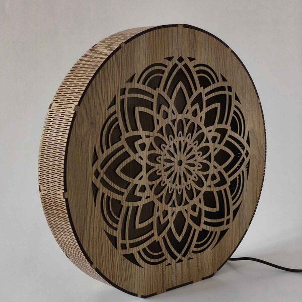 Stmívatelná dřevěná lampa Mandala | HEARF: HDF - Ořech 20 cm 4784-115165 LED0608