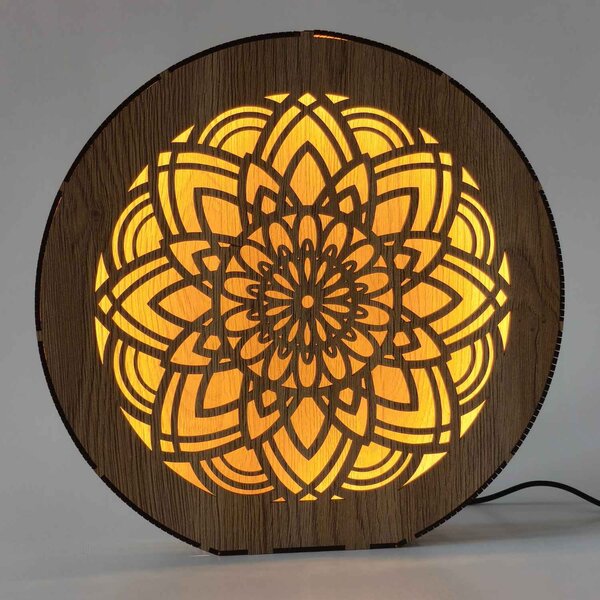 Stmívatelná dřevěná lampa Mandala | HEARF: HDF - Ořech 20 cm 4784-115165 LED0608