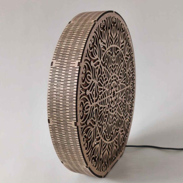 Dřevěná dekorativní lampa s mandalou | LYLI: HDF - Ořech 20 cm 4783-115150 LED0604