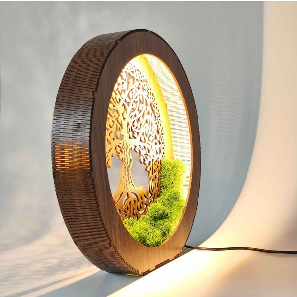 Strom života LED lampa ze dřeva a měchu | ZIVENA: HDF - Ořech 20 cm 4785-115180 LED0610