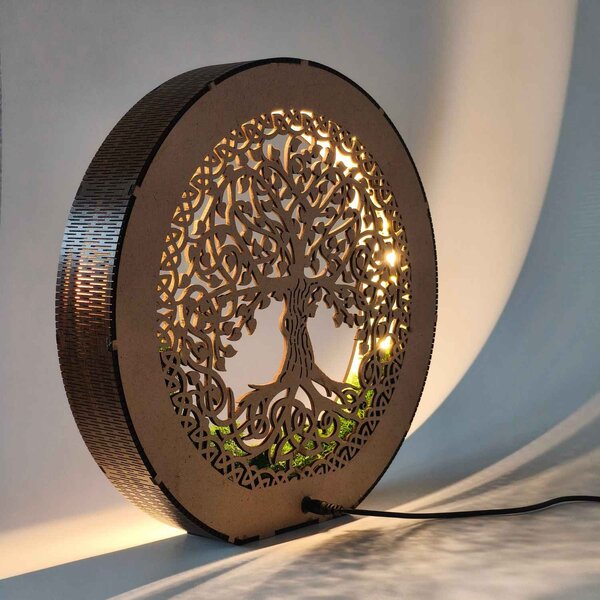 Strom života LED lampa ze dřeva a měchu | ZIVENA: HDF - Ořech 20 cm 4785-115180 LED0610
