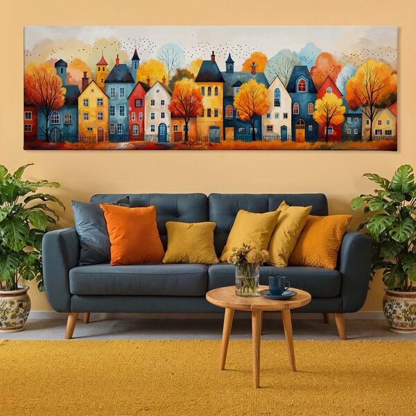 Obraz na plátně - Barevné městečko Preston FeelHappy.cz Velikost obrazu (šířka x výška): 120 x 40 cm