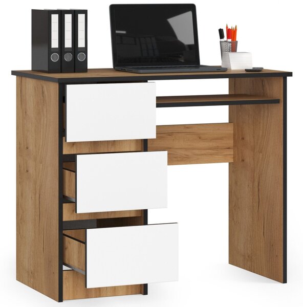 Ak furniture Psací stůl A-6 90 cm dub craft zlatý/bílý levý