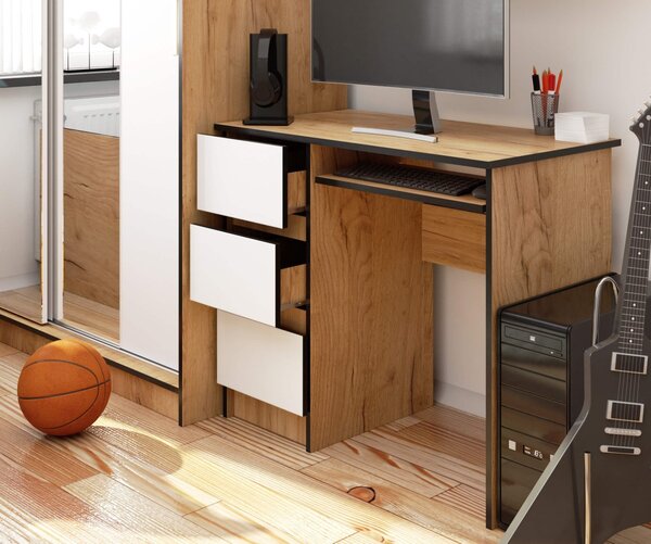 Ak furniture Psací stůl A-6 90 cm dub craft zlatý/bílý levý