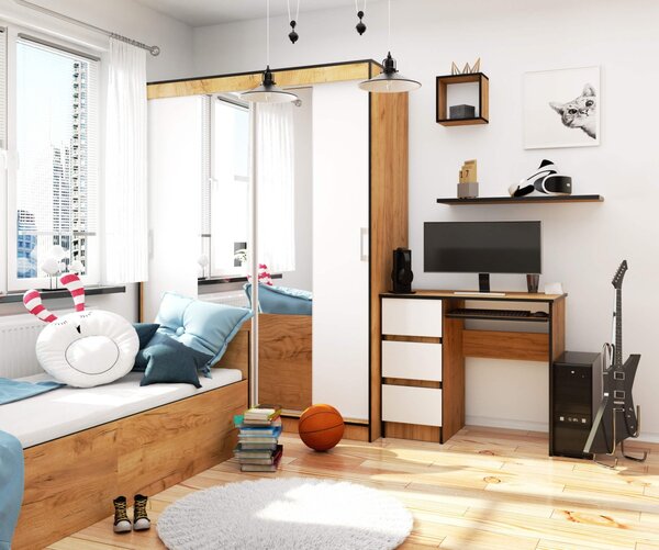 Ak furniture Psací stůl A-6 90 cm dub craft zlatý/bílý levý