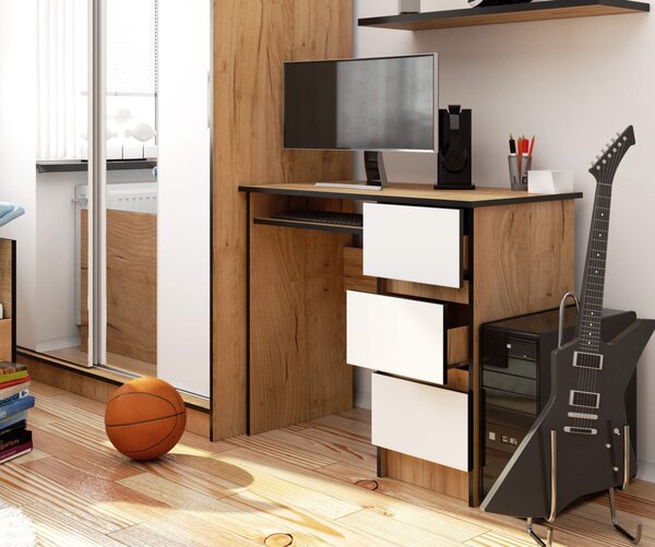 Ak furniture Psací stůl A-6 90 cm dub craft zlatý/bílý pravý