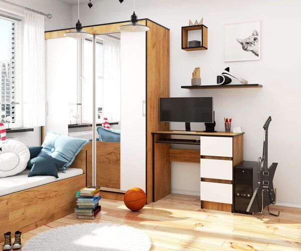 Ak furniture Psací stůl A-6 90 cm dub craft zlatý/bílý pravý