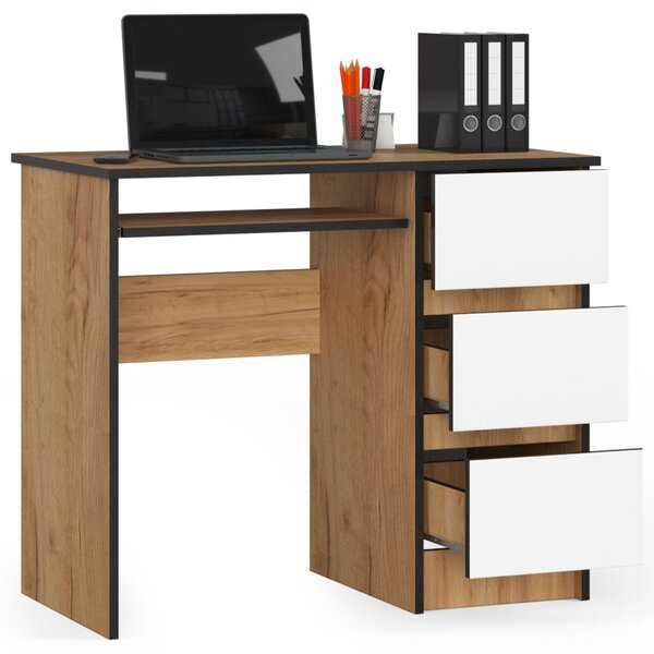 Ak furniture Psací stůl A-6 90 cm dub craft zlatý/bílý pravý