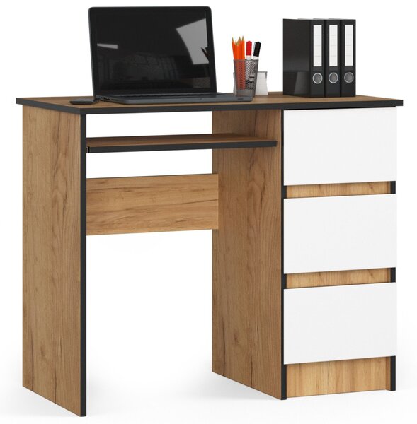 Ak furniture Psací stůl A-6 90 cm dub craft zlatý/bílý pravý
