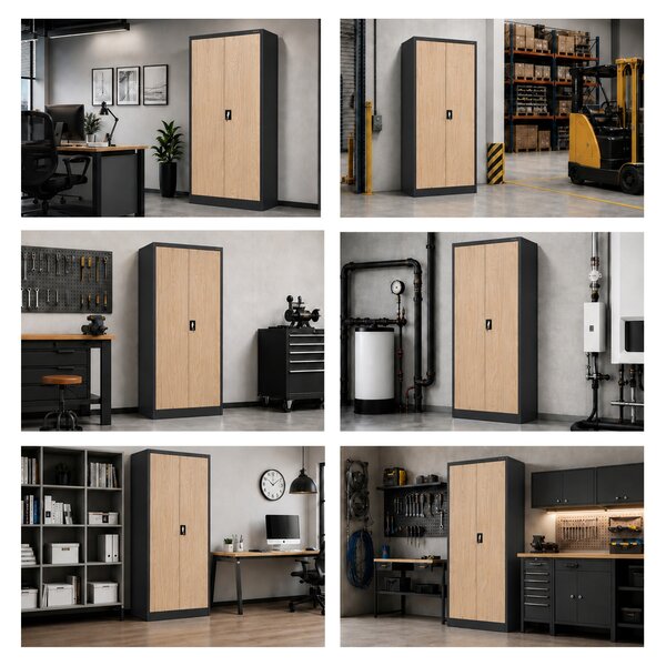 Kancelářská skříň na dokumenty antracitová / dub sonoma: Eco Design JAN 900 x 1850 x 400 mm