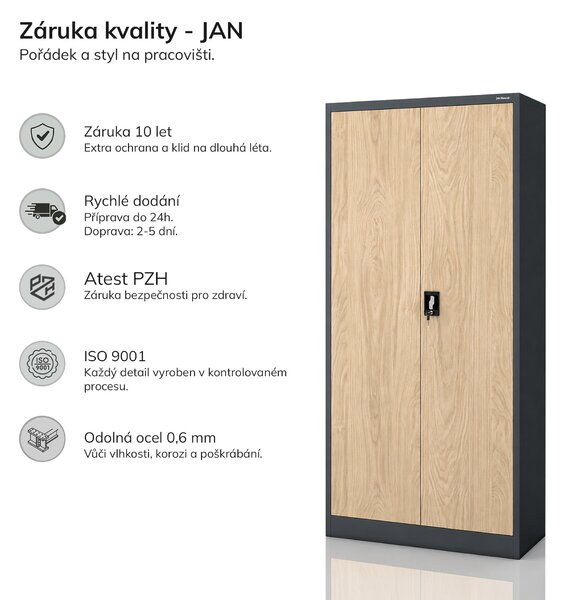 Kancelářská skříň na dokumenty antracitová / dub sonoma: Eco Design JAN 900 x 1850 x 400 mm