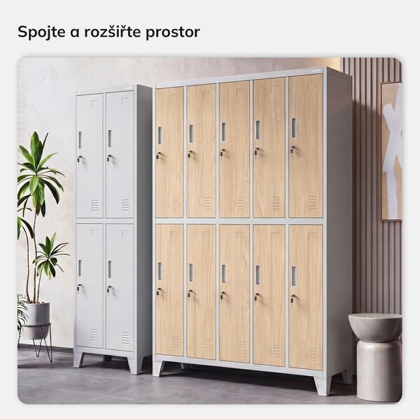 Šatní skříň BOZP 10-dveřová šedá / dub sonoma: Eco Design BARTEK 1360 x 1720 x 450 mm