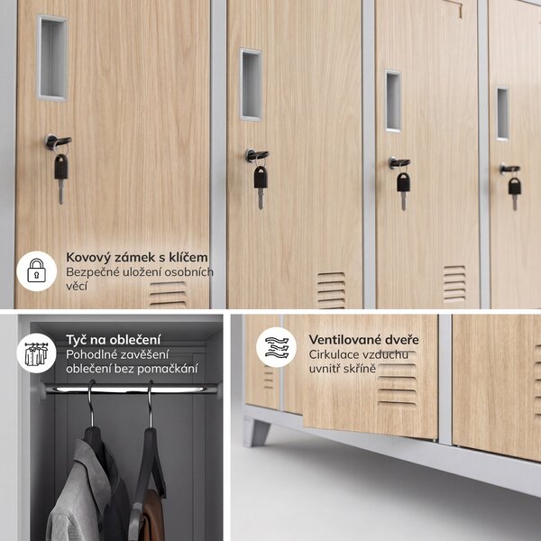 Šatní skříň BOZP 10-dveřová šedá / dub sonoma: Eco Design BARTEK 1360 x 1720 x 450 mm