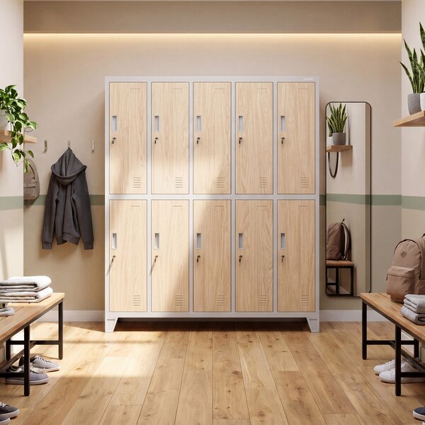 Šatní skříň BOZP 10-dveřová šedá / dub sonoma: Eco Design BARTEK 1360 x 1720 x 450 mm