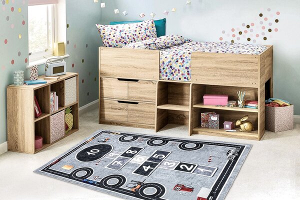 Makro Abra Dětský kusový koberec vhodný k praní BAMBINO 2279 Skákací panák číslice cesta protiskluzový šedý Rozměr: 160x220 cm