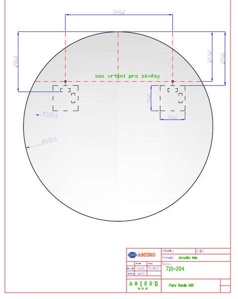PURE RONDE kulaté zrcadlo na chodbu do předsíně nástěnné Ø 60 cm s leštěnou hranou do koupelny na zeď 710-204