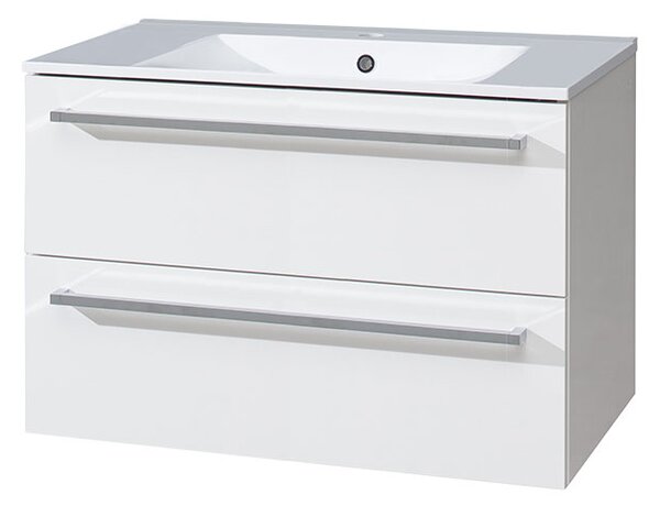Mereo Mereo, Bino, koupelnová skříňka s keramickým umyvadlem 81 cm, bílá, dub, CN661