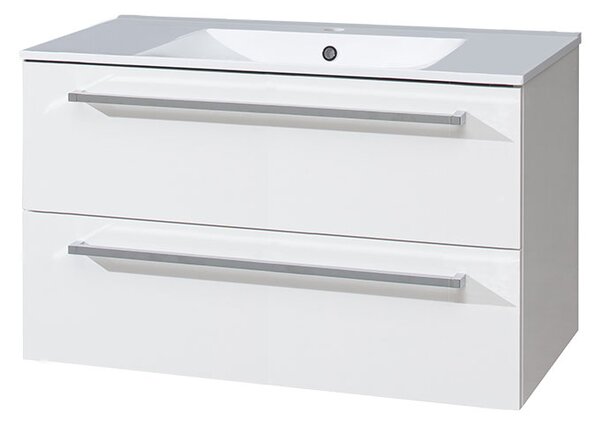 Mereo Mereo, Bino, koupelnová skříňka s keramickým umyvadlem 101 cm, bílá, dub, CN662